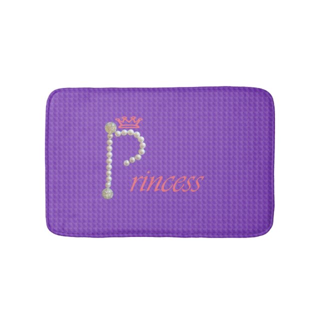 Pearls and Beads Pink Purple Princess with Crown Bath Mat (Front)