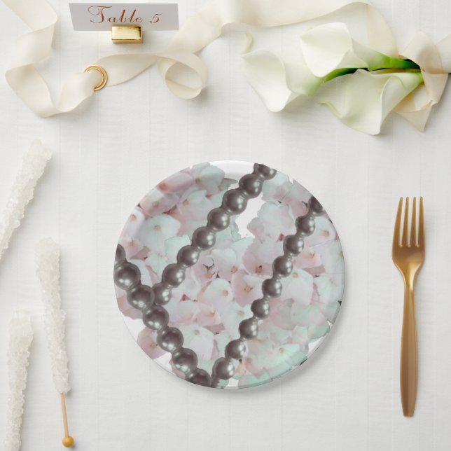 Pearls and Flowers Paper Plates (Wedding)