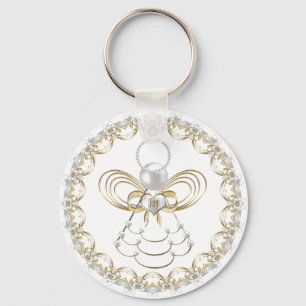 Pearls and Gold Filigree Christmas Angel of Joy Key Ring