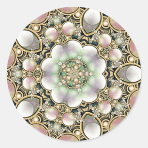 Pearls and Gold Kaleidoscope Classic Round Sticker