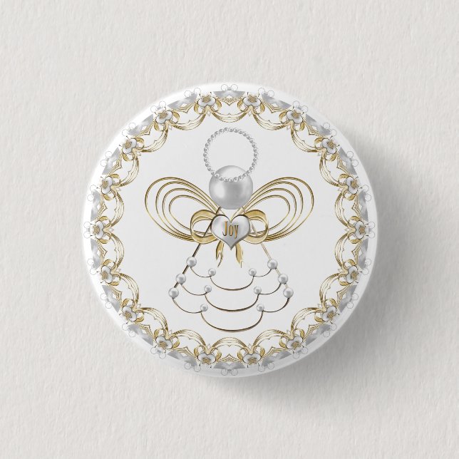 Pearls and Gold - Metallic Christmas Angel of Joy 3 Cm Round Badge (Front)