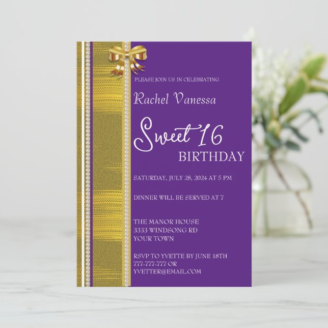 Pearls and Gold Sweet 16 Invitation (Standing Front)