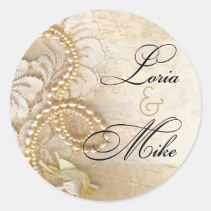 Pearls and Lace Favour eggshell Classic Round Sticker