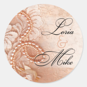 Pearls and Lace Favour perfect peach Classic Round Sticker