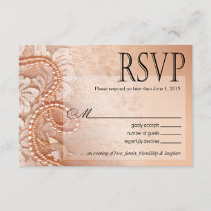 Pearls and Lace RSVP Response Card   perfect peach