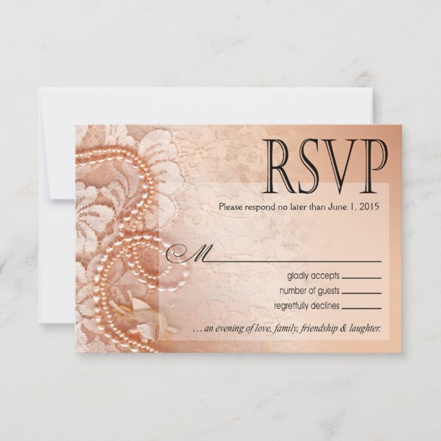 Pearls and Lace RSVP Response Card | perfect peach (Front)