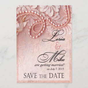Pearls and Lace Save the Date peony pink