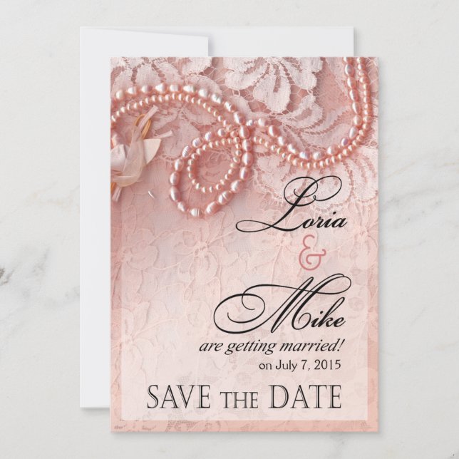 Pearls and Lace Save the Date | peony pink (Front)