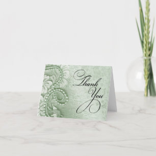 Pearls and Lace Thank You   mint green Card