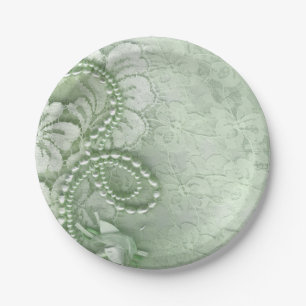 Pearls and Lace Wedding   mint green Paper Plate