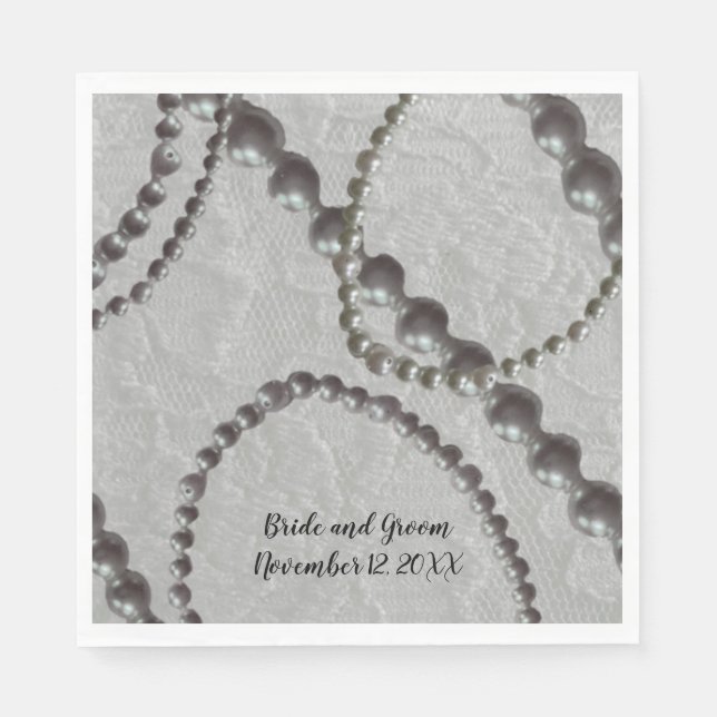 Pearls and Lace Wedding Paper Napkins (Front)