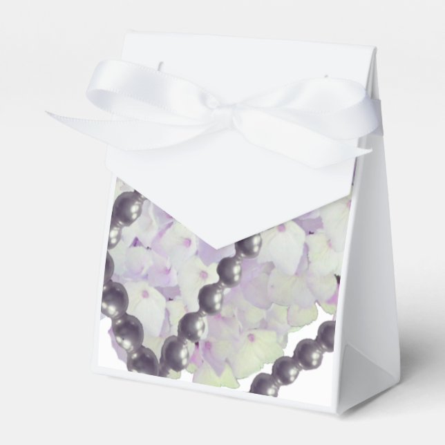 Pearls and Mauve Hydrangeas Favour Box (Front Side)