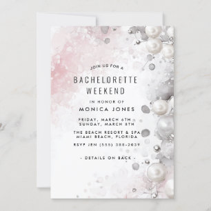 Pearls and pink Bachelorette Weekend party Invitation