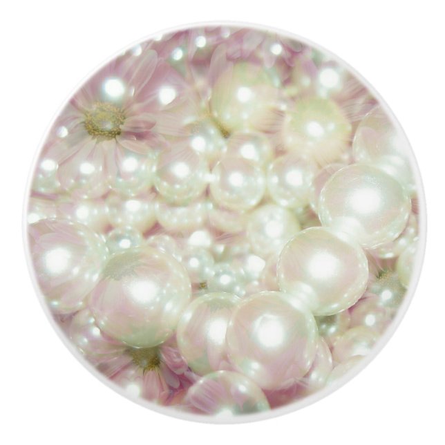 Pearls And Pink Daisy Ceramic Knob (Front)
