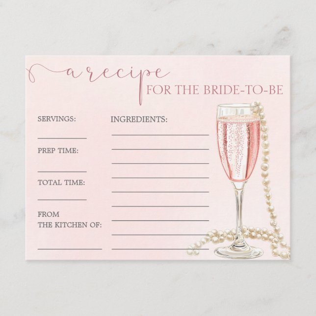 Pearls and Pink Prosecco Bridal Shower Recipe Card (Front)