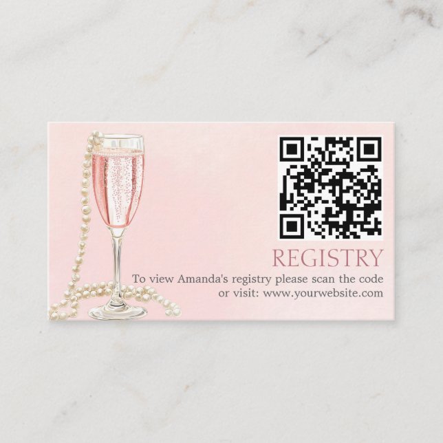 Pearls and Pink Prosecco Bridal Shower Registry Enclosure Card (Front)