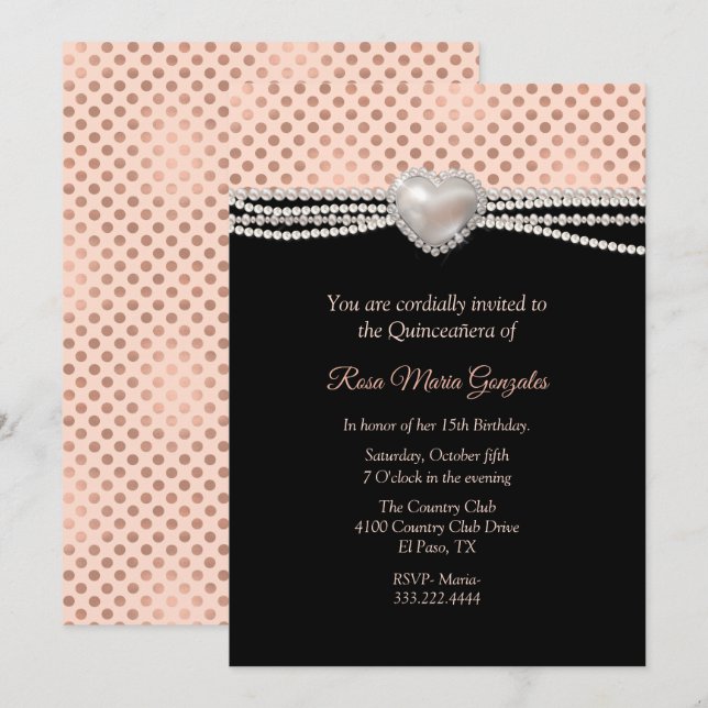 Pearls and Polka Dots Quinceañera  Invitation (Front/Back)
