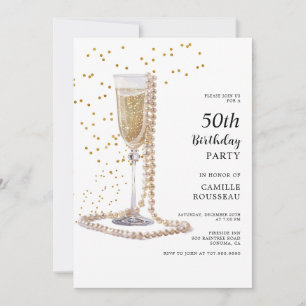 Pearls And Prosecco 50th Birthday Cocktail Party  Invitation