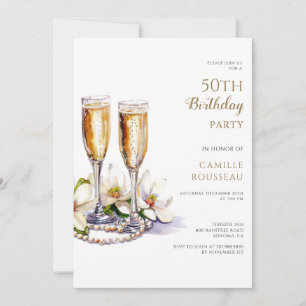 Pearls And Prosecco 50th Birthday Party Invitation