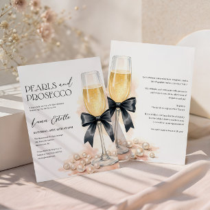 Pearls and Prosecco Black Bow Bridal Shower Invitation