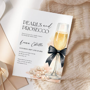 Pearls and Prosecco Black Bow Bridal Shower Invitation