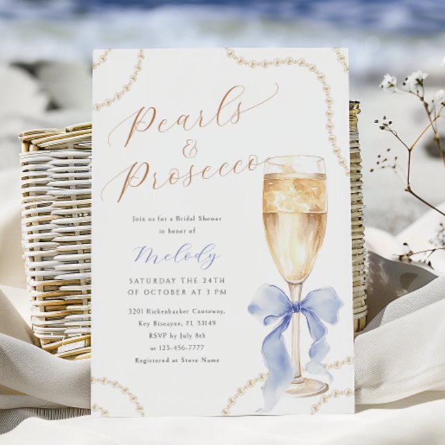 Pearls and Prosecco Blue Bridal Shower Invitation (Creator Uploaded)