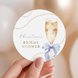 Pearls and Prosecco Blue Bridal Shower Stickers<br><div class="desc">Seal your bridal shower favours,  envelopes,  or décor with these classy stickers featuring pearls,  prosecco,  and a soft watercolor blue bow. A perfect finishing touch for your celebration.</div>