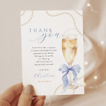 Pearls and Prosecco Blue Bridal Shower Thank You Card<br><div class="desc">Send a heartfelt note after your bridal shower with this elegant thank you card. Featuring pearls,  prosecco,  and a chic blue bow,  it’s the perfect way to show your gratitude with style.</div>