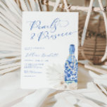 Pearls and Prosecco Blue Script Bridal Shower Invitation<br><div class="desc">Celebrate in style with our exquisite "Pearls and Prosecco" bridal shower invitation. This elegant design features a stunning watercolor illustration of a blue floral prosecco bottle adorned with lustrous pearls and delicate white flowers such as roses and peonies, setting the tone for a sophisticated and glamourous event. The invitation is...</div>