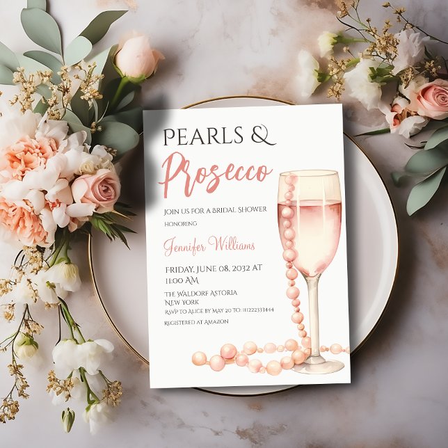 Pearls and Prosecco Blush Pink Bridal Shower Invitation (Creator Uploaded)