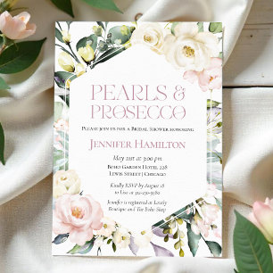 Pearls and Prosecco Boho Floral Bridal Shower Invitation