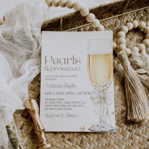 Pearls and Prosecco Bow Bridal Shower Invitation
