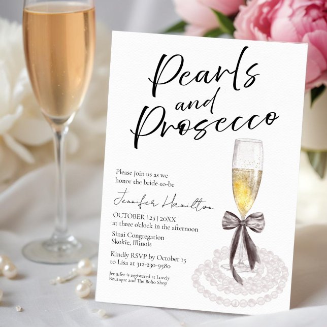 Pearls and Prosecco | Bow Watercolor Bridal Shower Invitation (Creator Uploaded)