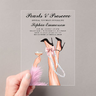 Pearls and Prosecco Bridal Shower Acrylic Invitations