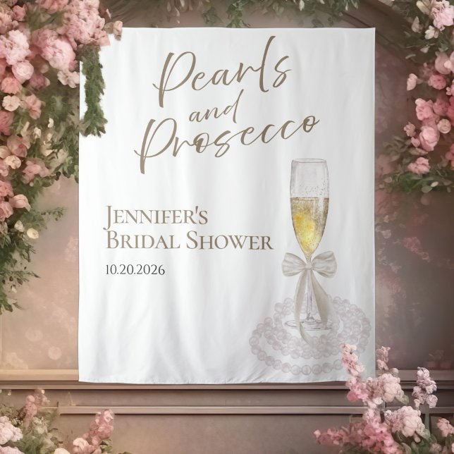 Pearls and Prosecco | Bridal Shower Backdrops Tapestry (Creator Uploaded)