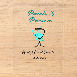 Pearls and prosecco bridal shower blue black name acrylic invitations