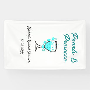 Pearls and prosecco bridal shower blue black name banner