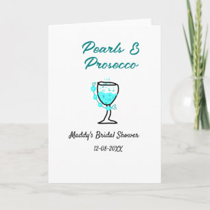Pearls and prosecco bridal shower blue black name card
