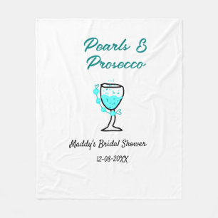 Pearls and prosecco bridal shower blue black name fleece blanket