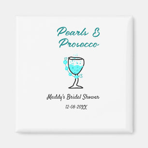 Pearls and prosecco bridal shower blue black name magnet