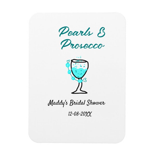 Pearls and prosecco bridal shower blue black name  magnet (Vertical)