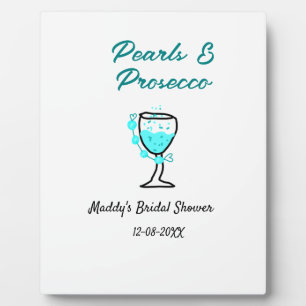 Pearls and prosecco bridal shower blue black name plaque