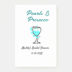 Pearls and prosecco bridal shower blue black name  post-it notes