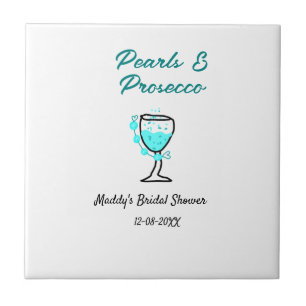 Pearls and prosecco bridal shower blue black name tile