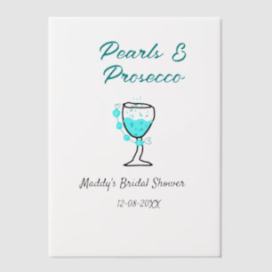 Pearls and prosecco bridal shower blue black name  vellum invitations