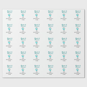 Pearls and prosecco bridal shower blue black name wrapping paper