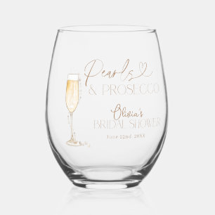 Pearls and Prosecco Bridal Shower, Bridal Brunch Stemless Wine Glass