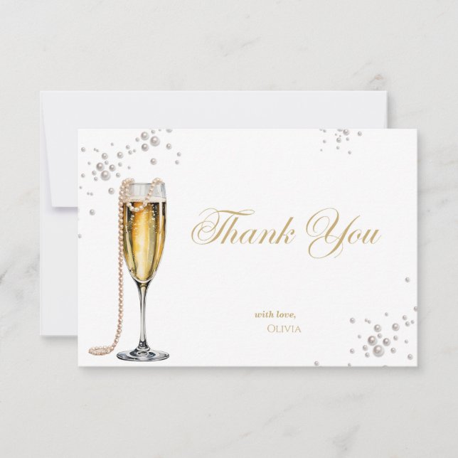 Pearls and Prosecco Bridal Shower, Bridal Brunch Thank You Card (Front)
