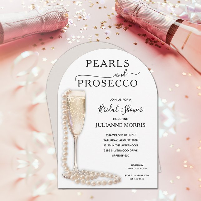 Pearls and Prosecco Bridal Shower Brunch & Bubbly Invitation (Pearls and Prosecco bridal shower brunch & bubbly arch top invitations - INSTANT DOWNLOAD & PRINTED!)