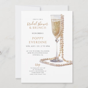 Pearls And Prosecco Bridal Shower Brunch Invitation